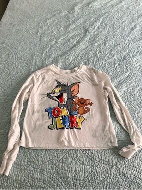 Love Tribe White Tom & Jerry Multicolor Graphic Long-Sleeve Tee